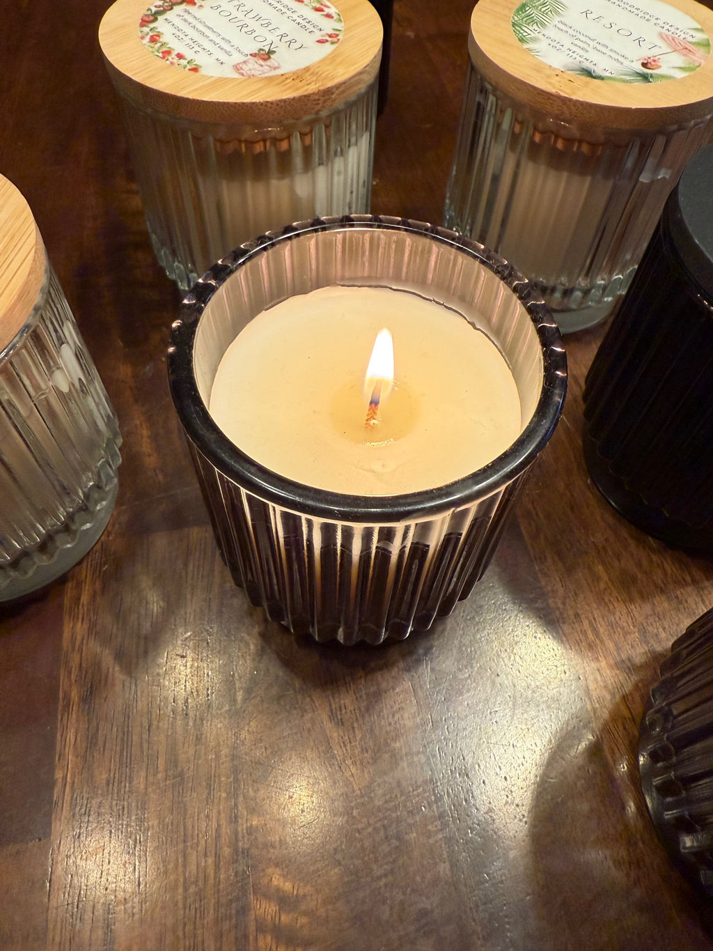 Small lidded glass candle