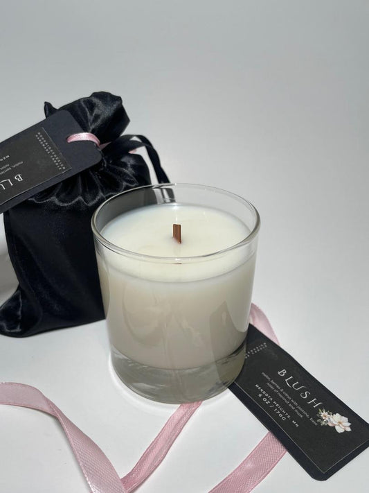 Blush Woodwick glass candle